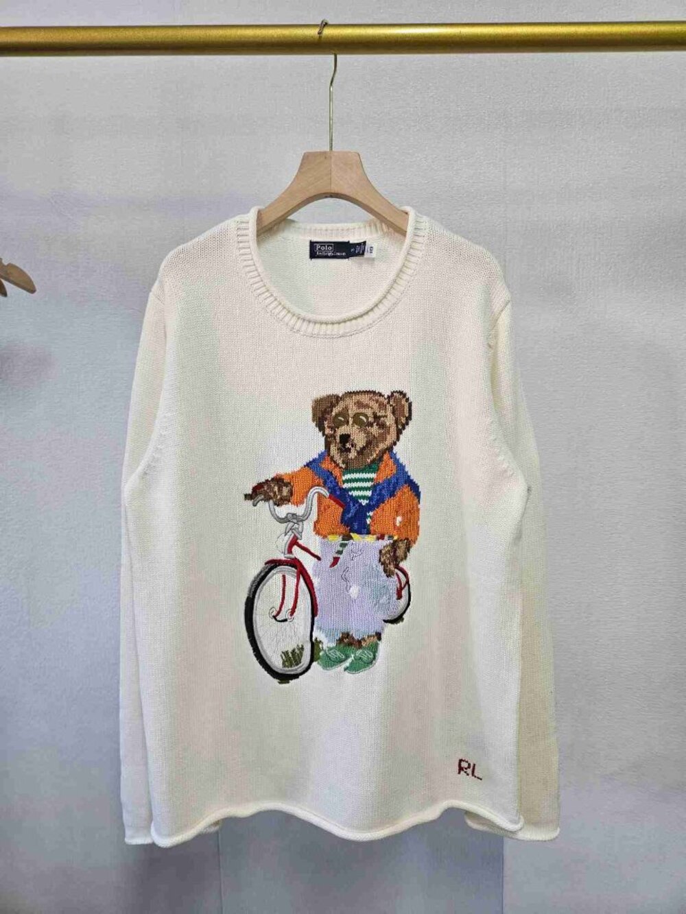 Polo Ralph Lauren Cream Bicycle Polo Bear Crewneck Knit Sweater